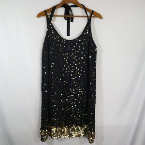 Paule Ka Black Silk Gold Sequin Shift Dress 40